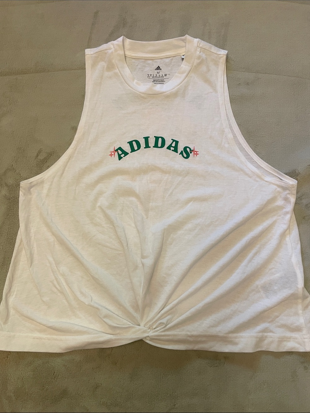 Adidas Medium White Tank with Green Logo and Pink Stars